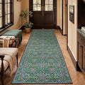 Lessymo Washable Hallway Runner Rug 2x10, Non Slip 8ft Long Floor Runner for Kitchen, Entryway Indoor, Stain Resistant Soft Boho Vintage Floral Botanical Carpet, Forest Green