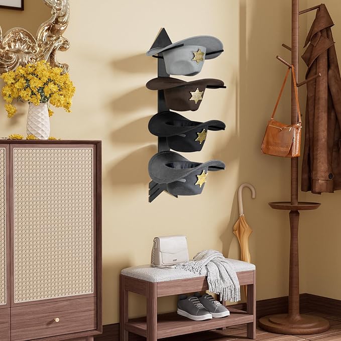 Cowboy Hat Rack for Wall Hat Organizer for 10 Baseball Caps and 3 Cowboy Hat with Solid Wood Arrow Hat Holder Cowgirl Hat Hanger Storage for Closet Entryway Black