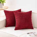 Aegero Pack of 2 Corduroy Decorative Throw Pillow Covers 16x16 Inch Soft Striped Pillow Covers Modern Farmhouse Home Decor for Sofa Living Room Couch Bed（Wine Red）