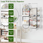 Keebofly Wall Mount Hanging Jewelry Organizer - Large Display Holder for Earrings, Rings, Necklaces, Bracelets, Watches and Perfume - White