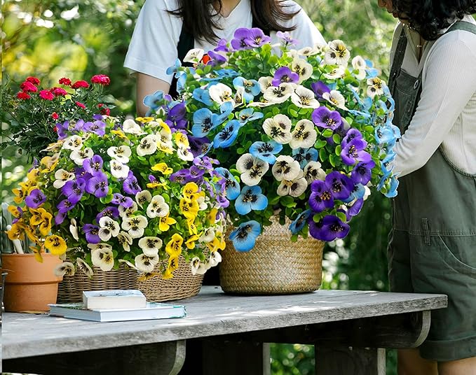 Artificial Flowers for Outdoors Fake Plants, 12pcs Fake Flowers Artificial Plants Outdoor UV Resistant,Silk Faux Flowers Shrubs Greenery Plants for Porch Garden Patio Window Box Decor