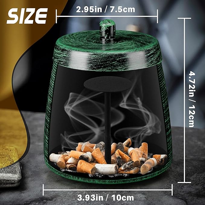 Ashtray for Cigarettes Outdoor, Outdoor Ashtray with Lid for Cigarette, Metal Odorless Windproof Smokeless AshTray for Patio Home Office Tabletop Balcony