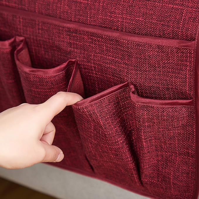 Sofa Armrest Organizer Non-Slip Arm Chair Hanging Caddy Remote Control Holder for Magazine, Phone, Books, Glasses(WineRed,13in)