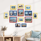 Vittanly 15 Pack Picture Frames Collage Wall Decor, Multi Sizes Including 3pcs 8x10, 6pcs 5x7 and 6pcs 4x6 Photo Frames, Gallery Frame Set for Wall or Tabletop Display, Red, Yellow and Blue