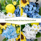 24in Spring Summer Wreaths for Front Door, Artificial Sunflower Lemon Wreath with Blue Hydrangeas, Luxury Colorful Floral Wreath for Indoor Outdoor Farmhouse Home Wall Porch Window Summer Wreath