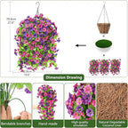 Homsunny Artificial Faux Hanging Flowers Plants Baskets for Outdoor Spring Summer Decorations,Resistant Fake Morning Glory Silk Plants for Outside UV Resistant Patio Yard Home Porch Decor(Mix Purple)