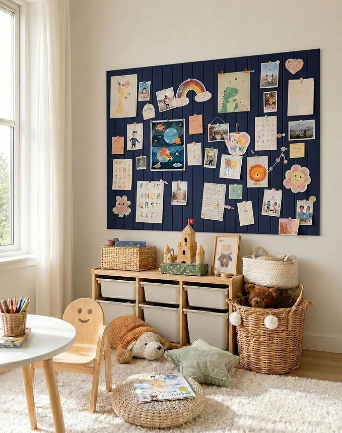Aothia 12-Pack Felt Bulletin Board Tiles - 48x36 Modular Pin Board for Walls, 0.2" Thick Cork Board Alternative for Office & Classroom, 70 Adhesive Tabs & 40 Pushpins Included (Navy Blue)