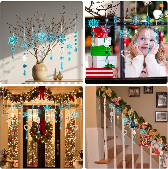 Crystal Snowflake Christmas Tree Decorations - 21pcs Christmas Tree Ornaments Sparkling Dazzling Festival Party Decoration Crystal Snowflake Design Hanging Ornament Holiday Season Home Decor