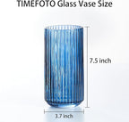7.5 inch Blue Glass Flower Vase for Pampas Grass, Medium Decorative Centerpiece Ribbed Vase for Dining Table, Office Desktop, Shelf Bookshelf, Mantel, Entryway, Bathroom, Countertop,Gift