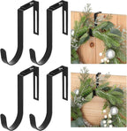 LEIFIDE 4 Pcs Width Adjustable Wreath Hanger for Front Door 1.5-3.78" Large Over the Door 4th of July Decoration Hook 20 Lbs Capacity(Black)
