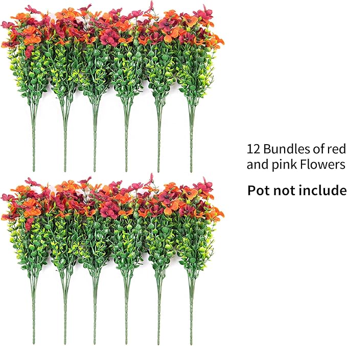 Artificial Fake Mums Fall Flowers for Outdoors Decoration,12 Bundles Faux Silk Daisy Flowers for Outdoor Planter UV Resistant Look Real for Home Front Door Porch Patio Outside Yard(Orange Brown)