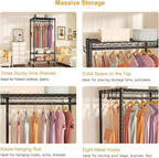 FUTASSI P6 Medium Rolling Clothes Rack Heavy Duty, Clothing Racks for Hanging Clothes, Freestanding Garment Rack with Wheels, Portable Closet Rack Max Load 370 LBS, 30''W x 14''D x 77.6''H, Black