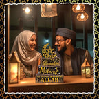 Moucuny 4 Pcs Ramadan Mubarak Table Decor Wooden Eid Mubarak Tabletop Signs for Home Black and Gold Muslim Islam Ramadan Mubarak Centerpiece for Islamic Gifts Kareem Home Table Decor