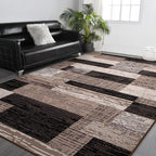 FlyDOIT Modern Geometric Patchwork Area Rug, 8x10 Chocolate Large Rugs for Living Room, Rockwood Collection Indoor Rugs for Bedroom, Throw Carpet Floor Decor for Entryway Dining Room Office Nursery