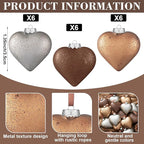 VioraWhite 18 Pcs Valentines Neutral Texture Heart Ornaments Bronze Rustic Heart Shaped Xmas Baubles Ornaments Farmhouse Copper Decorations for Tree Wreath Home Modern Holiday
