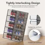 X-Large Shoe Storage Box, 15 Pack Clear Plastic Stackable Shoe Organizer for Closet, Interlocking Design Shoe Container Bins for Sneakers, Foldable Shoe Rack with Lids, Black