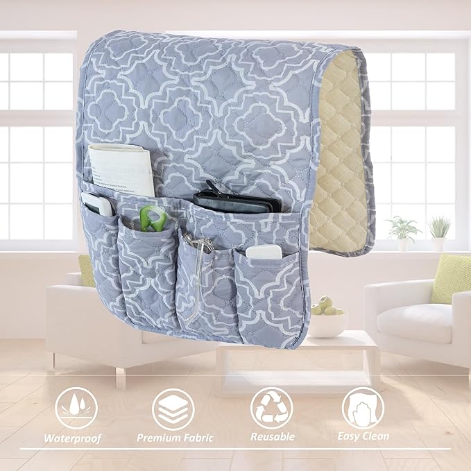 Armchair Caddy for Couch Remote Control Holder Premium Durable Non-slip Sofa Armset Organizer Caddy Storage for Recliner Couch 5 Pocket for Cell Phone Magazine 35"x13" Floral 1 Piece
