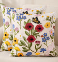 Embroidered Throw Pillow Covers 18x18 Inch - Set of 2 Summer Spring Boho Decorative Pillow Covers with Zipper for Living Room Couch Sofa Bed Aesthetic Design Retro Flower Cushion Pillowcases