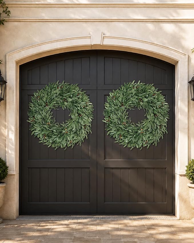 32 Inch Large Olive Wreaths for Front Door, Artificial Large Spring Summer All Seasons Year Round Green Lush Olive Branch Wreath for Home Farmhouse Porch Window Outdoor