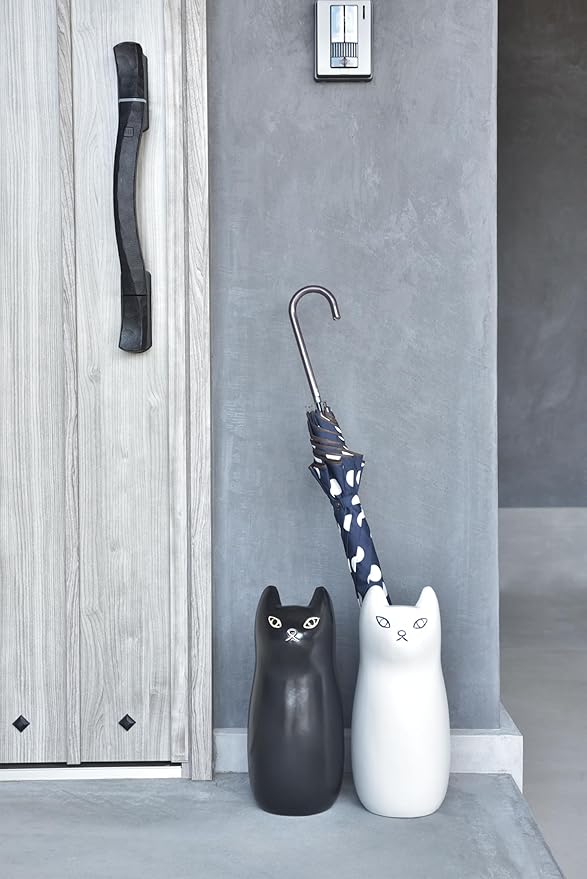 PaletteLife Cat Umbrella Stand, Compact Ceramic Umbrella Holder for Entryway, Cute Scandinavian Decorative Umbrella Rack, White