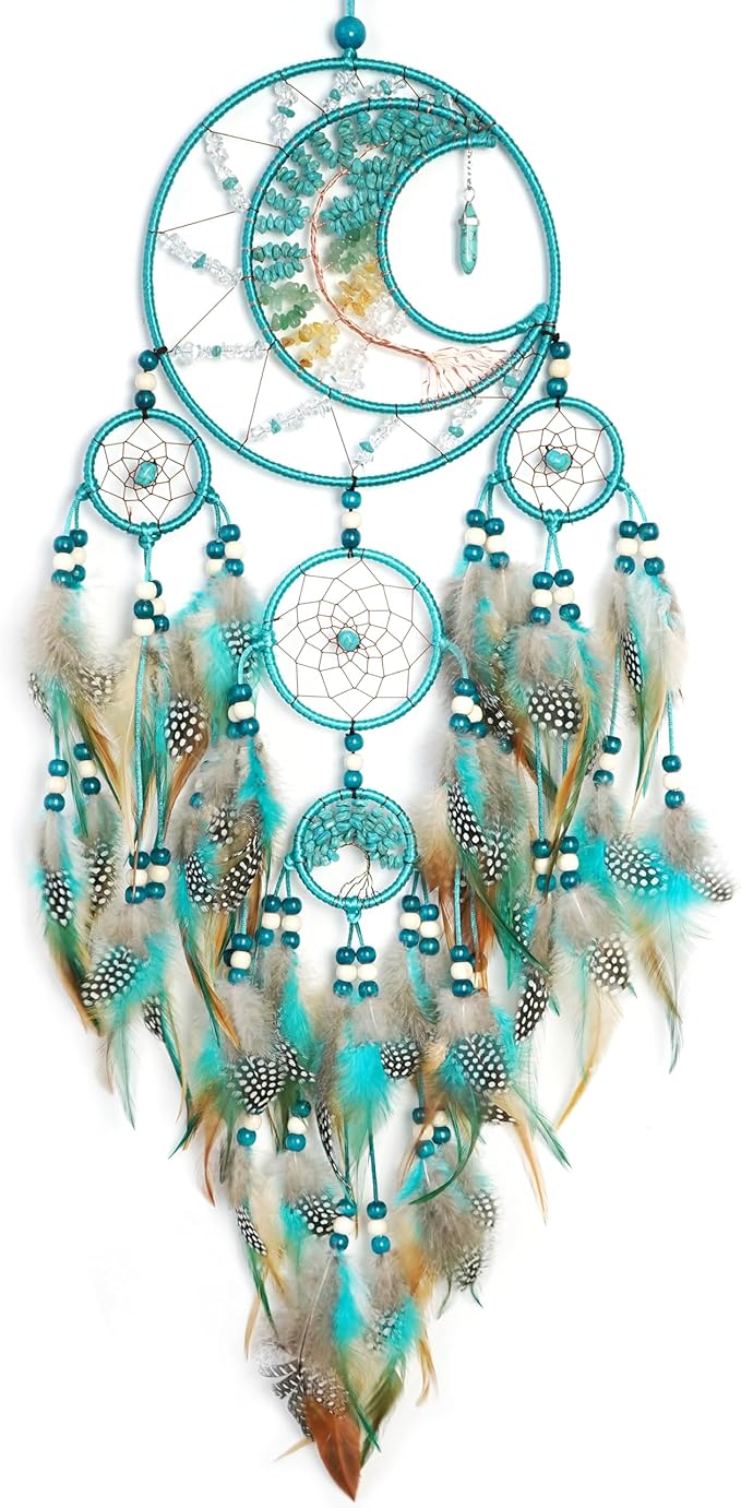 Dream Catchers, Large Dream Catchers for Bedroom Adult Crystal Tree of Life Dream Catcher Wall Decor with Turquoise Hanging Ornament Teen Dorm Room Decor Festival Gift