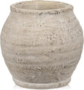 Briful Rustic Vintage Ceramic Pottery Vase, 6.1'' Farmhouse Table Decor with Distressed Texture, Wide Mouth Decorative Jar Vases for Home Decor, Shelf & Entryway, Cream White