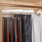 TOPIA HANGER 2 Pack 2 in 1 Belt Tie Hanger for Closet Max 60 Belts with 60 Ties Capacity, 40 Hooks Belt Tie Racks Wooden Hanger for Closet Organizer Storage “U” Fit Belt and “一” Fit Tie - CT52W