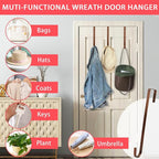 12” Wreath Hanger Over the Door Hooks, Non Scratch Wreath Door Hanger Hooks for Hanging Welcome Sign, Metal Wreath Hangers for Front Door Décor, Thin Door Hanger for Easter Halloween Home Decoration