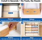 4 Pack Deep Drawer Dividers, 8" High Bamboo Expandable Drawer Organizers, 17-22" Adjustable Tension Separators, Large Drawer Dividers for Kitchen, Bedroom Dresser, Baby Nursery & Bathroom