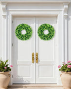 DDHS 16-18in Small Boxwood Wreath for Front Door – Artificial Green Farmhouse Wreath, Spring Summer Fall Winter DIY Decor, for Indoor Outdoor Year-Round Wedding Home Decorations