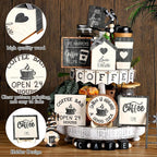 Mifoci 17 Pcs Coffee Tiered Tray Decorations Wooden Coffee Bar Decor Farmhouse Bar Accessories Gnome Wooden Table Sign for Table Kitchen Winter Valentines Gift