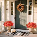 8 Bundles Fake Fall Flowers Artificial Plants for Outdoor Decorations, Faux Fall Petunias Flowers for Outside UV Resistant Realistic Planters for Garden Porch Patio Indoor Autumn Decor(Orange Red)