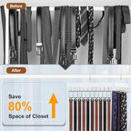TOPIA HANGER 2 Pack 2 in 1 Belt Tie Hanger for Closet Max 60 Belts with 60 Ties Capacity, 40 Hooks Belt Tie Racks Wooden Hanger for Closet Organizer Storage “U” Fit Belt and “一” Fit Tie - CT52W