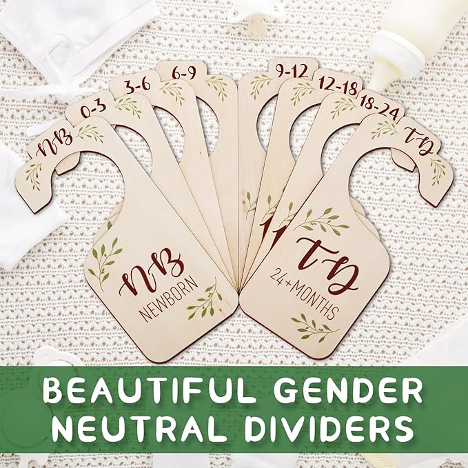 Baby Closet Dividers - Set of 8 Wooden Double-Sided Baby Clothes Organizer from Newborn to Toddler for Daily Gender-Neutral Baby Nursery Decor