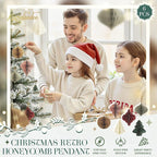 NICROLANDEE Christmas Party Decorations - 6 PCS 3D Mini Glitter Edge Paper Honeycomb Lantern Green, Red, Brown, Ivory, Gray Hanging Ornaments for Christmas Tree Décor, New Years Party, Home Decor