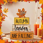 Lineshading 4 Pcs Fall Decoration for Home Wooden Maple Leaf Thanksgiving Table Centerpiece Rustic Thanksgiving Tiered Tray Decor Decorative Autumn Leaves Block Sign Farmhouse Autumn Decor for Kitchen