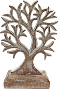 VANIYA CRAFTS® Wooden Tree of Life Decor – Handmade Carved Sculpture Statue for Home Decor, Living Room, Bedroom, Office Desk, or Shelf Display (Antique White)