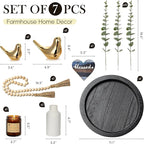 Rustic Modern Farmhouse Decor Set of 7 for Home Decor Living Room, Kitchen Counter, or Coffee Table Centerpieces Decor, Wood Round Decorative Tray Gifts for Women Men