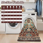 U'Artlines Boho Vintage Round Area Rug 8ft Machine Washable Low Pile Soft Floor Carpet Non Slip Non Shedding Accent Rug for Living Room Bedroom Entryway Dining Room Office Rust＆Teal