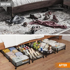 Under Bed Storage With Wheels, 47.2''/90lbs/57.6L, Metal Frame Under Bed Rolling Storage, Tool-Free Assembly Underbed Drawers, Underbed Organizer Containers for Shoes, Clothes and Toys (2 Pack)