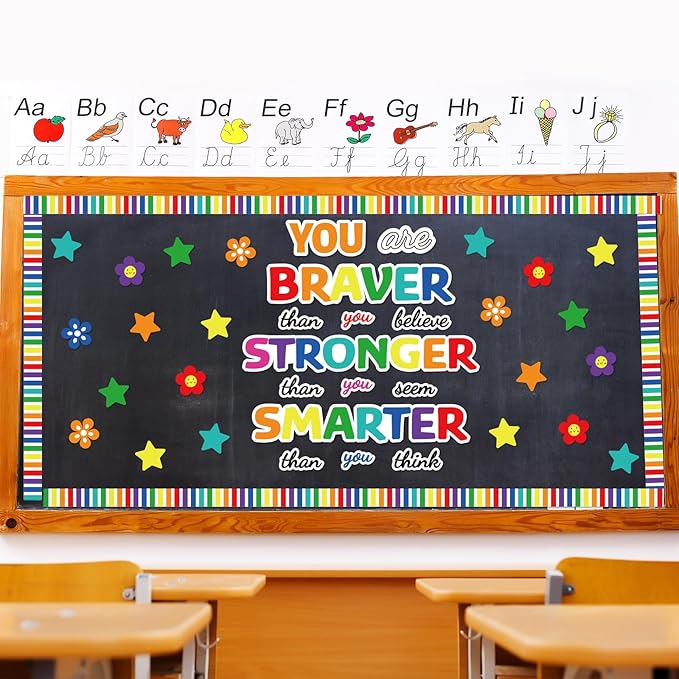 Classroom Bulletin Board Decoration Set Welcome Banner Wall Door Decor Colorful Classroom Decorations for Kindergarten Preschool Elementary Middle School (Braver, Stronger, Smarter)