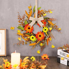 8 Pcs Mini Fall Autumn Swags Wreaths Thanksgiving Artificial Daisy Candle Rings Wreaths Autumn Cabinets Farmhouse Wreath with Ribbon for Pillar Front Door Porch Wall Window Decoration
