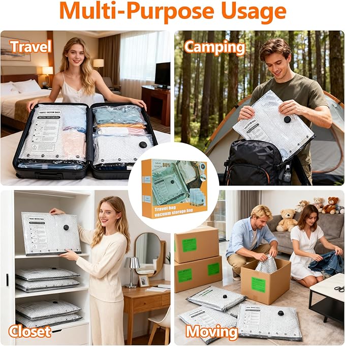15 Pack Travel Vacuum Storage Bags with USB Electric Pump, Vacuum Seal Bags for Clothing - Space Saver for Clothes, Compression Travel Packing Bags for Luggage and Suitcase.
