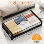 Under Bed Storage with Wheels 2Pack Storage Containers with Clear Window&Label Under Bed Drawers Rolling Under Bed Storage for Clothes,Shoes, Blankets (30.71 x 16.93 x 6.69 in, Black)