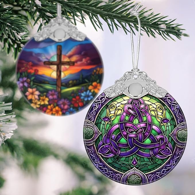 Celtic Knot Stained Glass Hanging Ornament - Christmas Tree Decoration, Holiday Ornament, Gift Idea