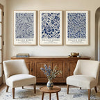 Large Framed Blue William Morris Wall Art Set of 3, Vintage Botanical Floral Canvas Wall Decor Painting, Retro Farmhouse Artwork Prints for Living Room, Bedroom, Hallway, Office, 24x36 Inch