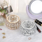 Hipiwe Crystal Jewelry Trinket Box with Glass Lid Gold Mirrored Treasure Box Decorative Jewelry Box Ring Earrings Necklace Storage Keepsake Box Gift for Women