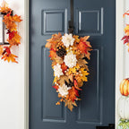 Glitzhome Fall Teardrop Swags for Front Door, 28''H Autumn Swag with Lotus, Lotus Pod and Berry, Fall Swags for Front Door, Thanksgiving Harvest Festivals Decor