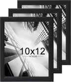 KTKDE 10x12 Picture Frame Set of 3, Wooden frames black, Vertical & Horizontal Wall Hanging for Wall or Tapletop Display,Studio Gallery Photo Frame for Photos, Posters & Art Prints