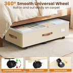 Budding Joy Under Bed Storage with Wheels 2Pack, 80L Height Adjustable Underbed Containers with Clear Lids, Rolling Under Bed Shoe Storage Organizer for Dorm Home Clothes, Blankets, Toys, Beige